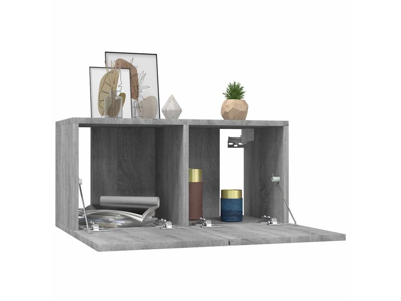  Lot de 4 meuble tv mural, meuble tv suspendu sonoma gris 60x30x30cm bois d'ingénierie  - Conforama D