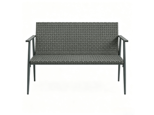 Banc de jardin 2 places en résine tressée et acier avec coussin et dossier