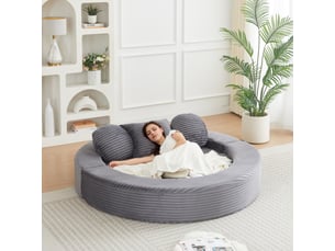 Canapé-lit 4-en-1 convertible, canapé demi-rond et lit de jour rond, 3 coussins, design compact en velours côtelé - gris