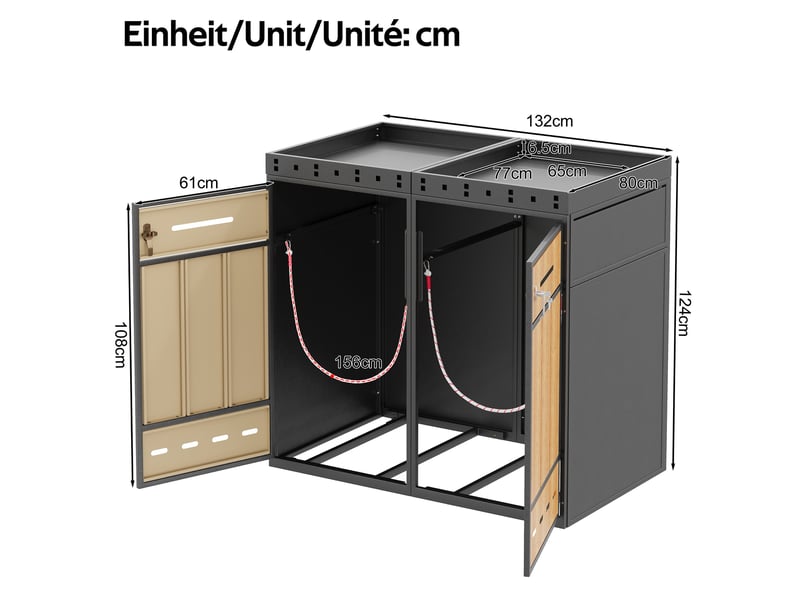 Cache-poubelle 120-240 l avec toit végétalisable, armoire extérieure pour poubelle - Conforama C
