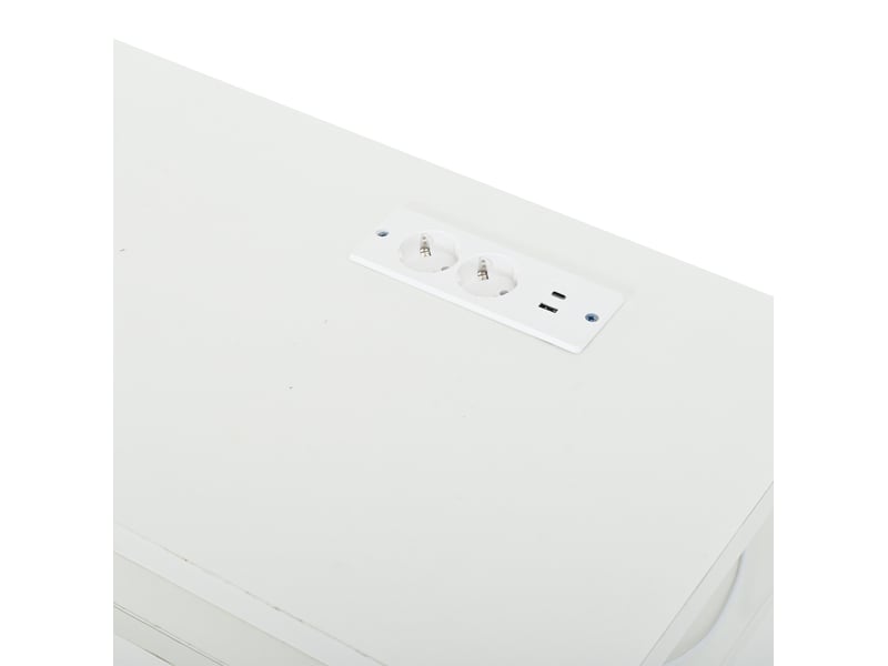  Meuble tv 180 x 35 x 42 cm blanc mdf, éclairage rgb avec commande par application et rangements ouverts  - Conforama E