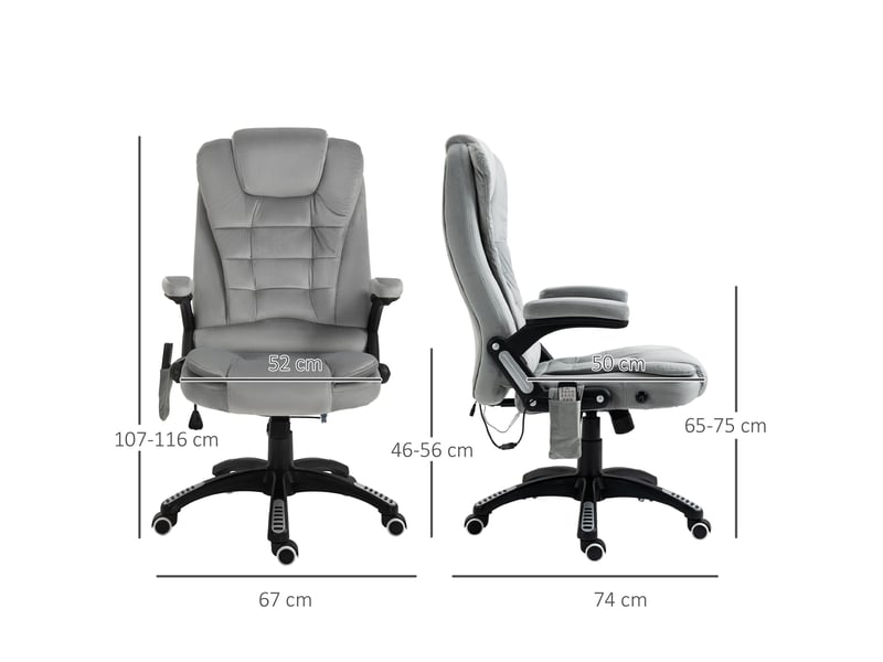 Fauteuil de bureau massant gris, chaise ergonomique chauffante, dossier inclinable à 130° pour travailler et se détendre - Conforama C