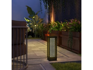 Lampe solaire style rotin, noire, 15,5 x 15,5 x 46 cm, étanche, capteur lumineux led automatique