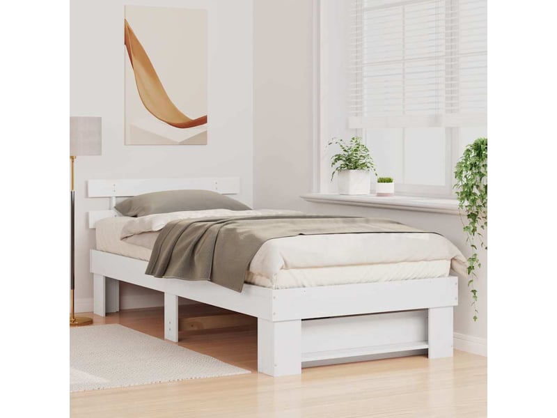 Lit simple- lit adulte - cadre de lit avec tête de lit blanc 100 x 200 cm pin massif - Conforama B