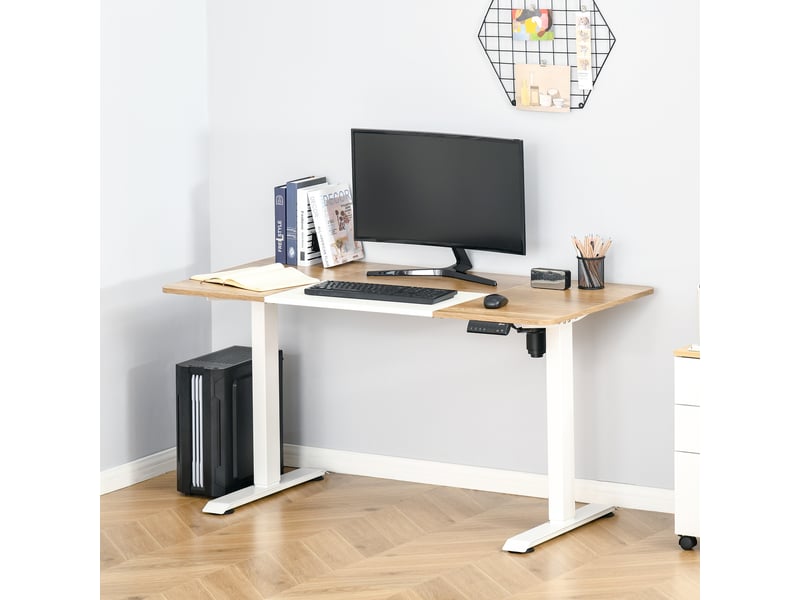  Bureau électrique hauteur réglable, 140x70 cm, 4 positions mémoire, plateau 4 parties, assis-debout, anti-collisionsurchauffe, blanc.  - Conforama C