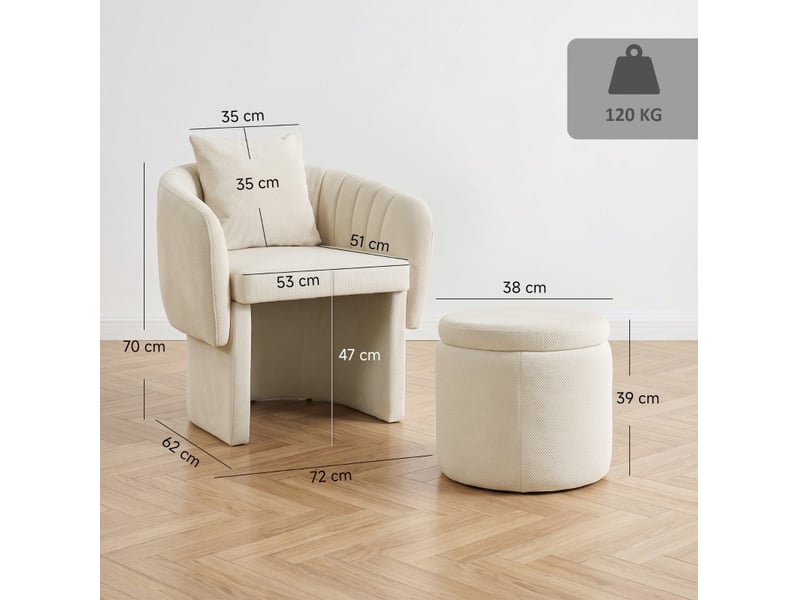  Fauteuil avec repose-pieds et coussin lombaire 72x62x70 cm en chenille beige  - Conforama C
