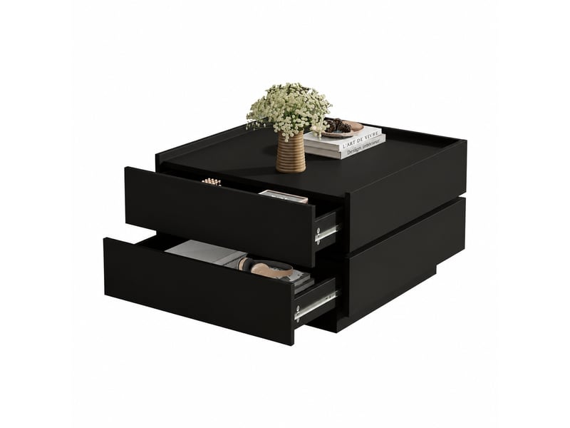  Table basse noire pivotante à 360° avec deux tiroirs, carrée 60 x 60 x 38 cm  - Conforama A