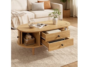 Table d'appoint 100x50x40 cm, espace de rangement, portes coulissantes, 2 tiroirs, table appoint salon, en mdf, chêne