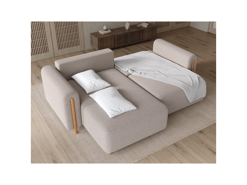 Canapé d'angle convertible arvessa beige chenille – angle gauche avec coffre - Conforama D