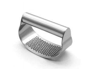 Presse-ail manuel en acier inoxydable, presse-ail, broyeur à bascule, hachoir à ail pour broyer et éplucher, avec outil d'épluchage en silicone - grey silver