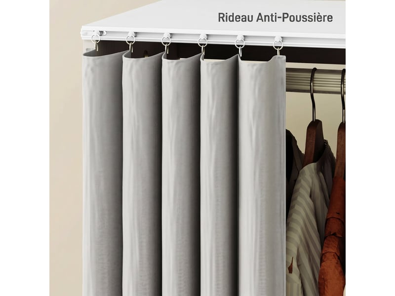  Armoire penderie vêtement dressing mobile 4 roulettes avec étagères ouvertes et tringle à vêtements, blanc  - Conforama R