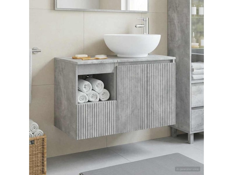  Ensemble de mobilier de salle de bain 2 pc gris béton cf64155  - Conforama B
