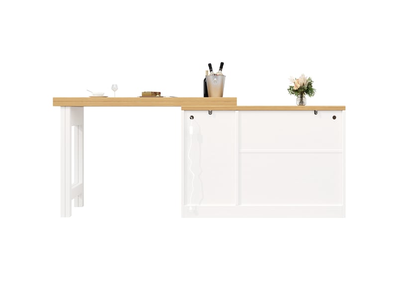 Îlot de cuisine extensible 120-180 cm led, pivotante 360°, avec rangements, mdf, blancnaturel  - Conforama E