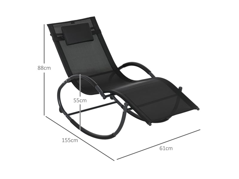  Chaise de jardin, chaise longue à bascule, métal, 61x155x88cm, noir  - Conforama E