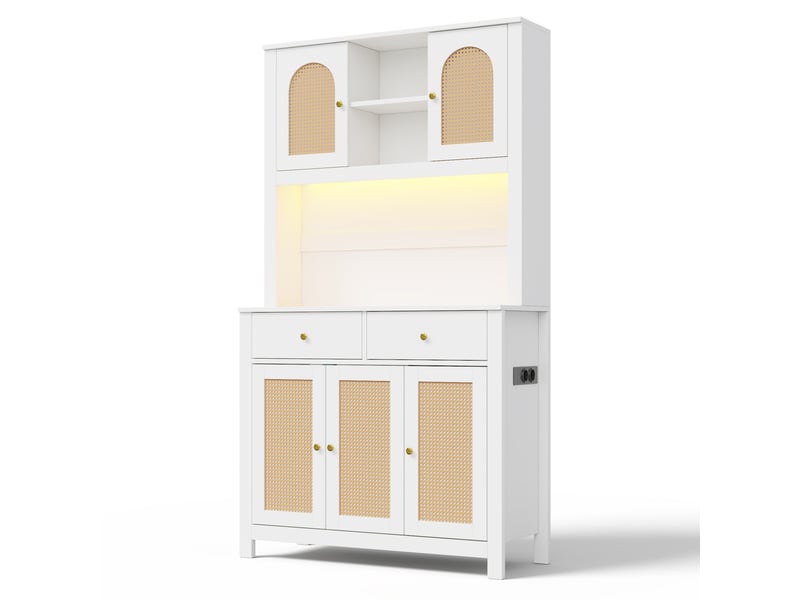  Armoire de cuisine 5 portes en rotin 2 tiroirs led mdf blanc 100x40x180 cm N635P28787778W - Conforama B