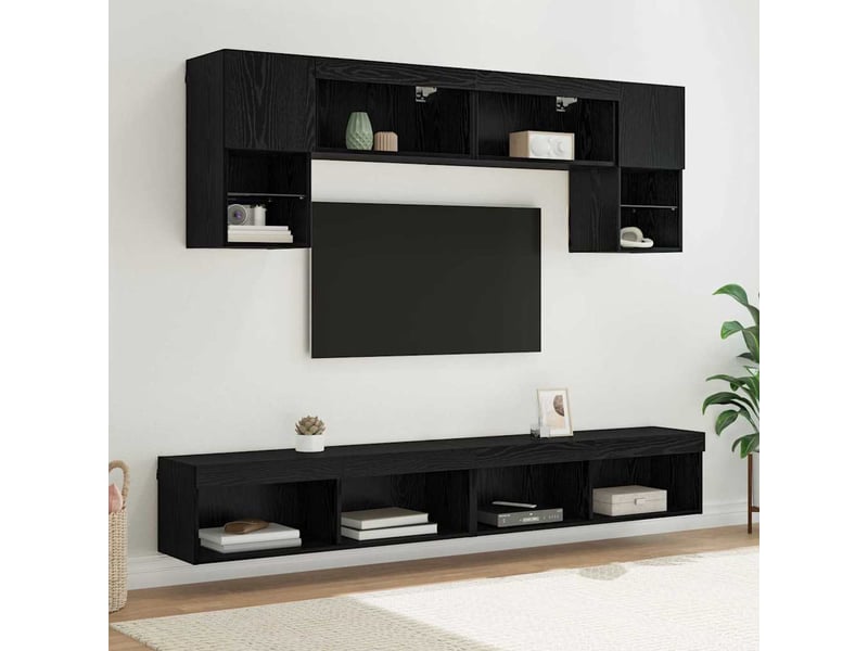  Unités murales tv avec led 6 pc chêne noir bois d'ingénierie shl99656  - Conforama B