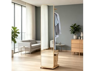 Miroir sur pied 40x44,5x170 cm mobile avec porte-vêtements mdf bois couleur bois clair