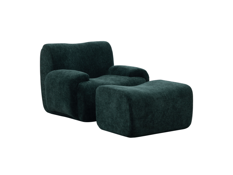  Fauteuil chenille vert avec repose-pieds, canapé individuel rembourré pour salon et petit espace  - Conforama A