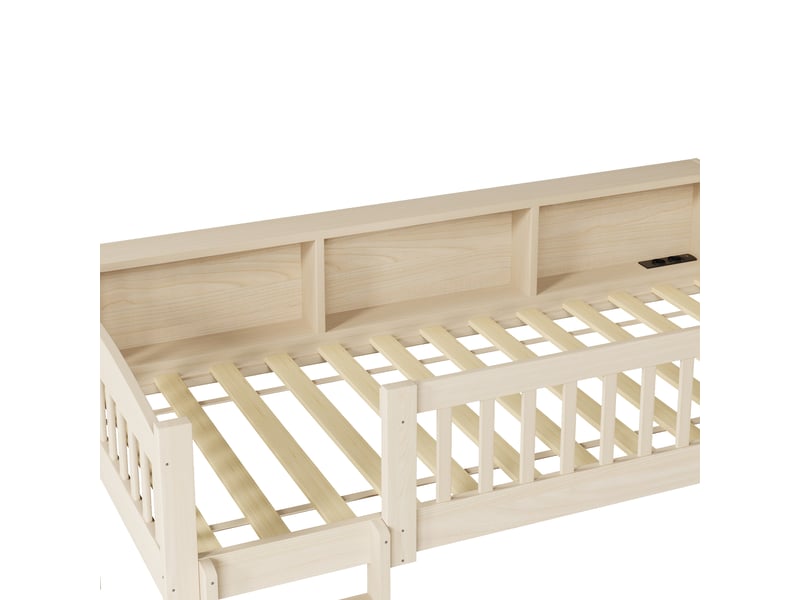 Lit mezzanine 90x200 cm, lit combiné, rangements intégrés, toboggan, éclairage led, ports usb, support à lattes stable, design moderne, pin naturel OPULERANE TRADING LTD - Conforama E