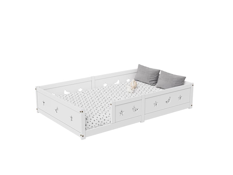  Feeohome lit enfant 140x200 cm, lit pour enfants aver barrière et sommier à lattes, lit montessori, lits au sol bébés en bois massif pin, pour enfants et bébés  - Conforama A