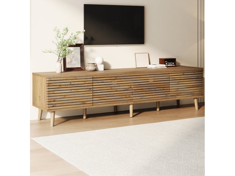  Meuble tv 4 portes avec 6 compartiments réglables et passe-câbles pour salon en mdf bois naturel 180 × 40 × 46 cm  - Conforama B