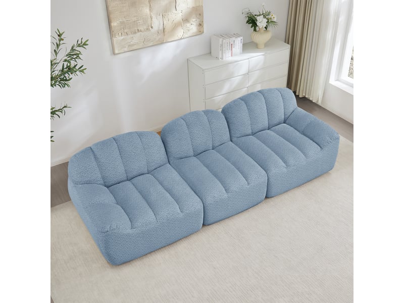 Canapé droit coquille 3 places bouclette bleu – 288 x 104 x 79 cm Fay Lum - Conforama W