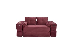 Canapé tissu côtelé mousse haute densité et ressorts structure indéformable assise confortable poches de rangement porte-gobelets coussin à mémoire de forme et 2 coussins décoratifs