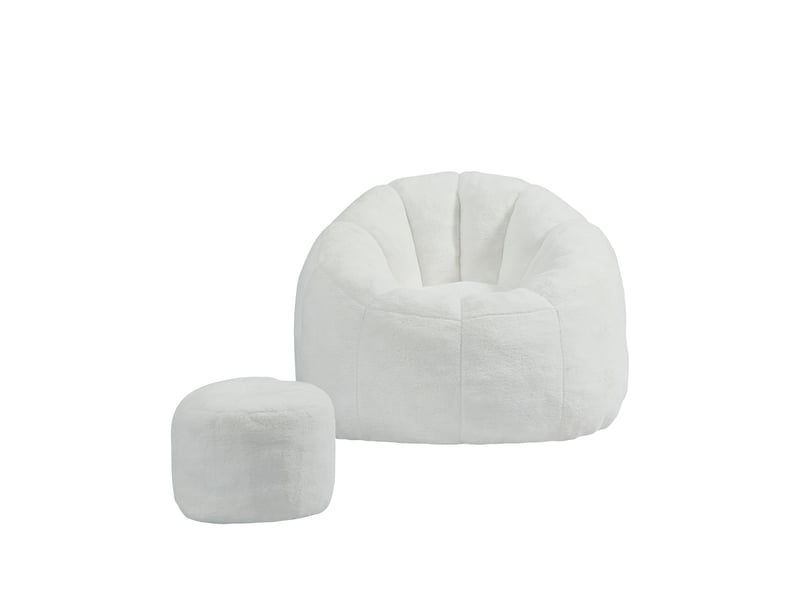  Pouf forme fleur avec repose-pieds en tissu imitation fourrure blanc crème W3465P504435 - Conforama A