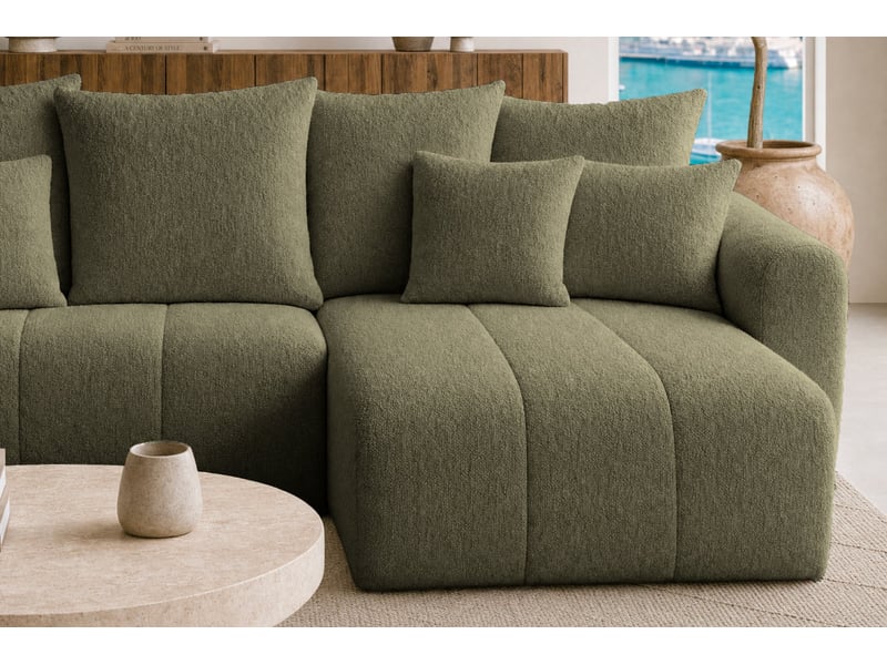  Cassis - canapé d'angle convertible tissu chenille 3 places vert  - Conforama E