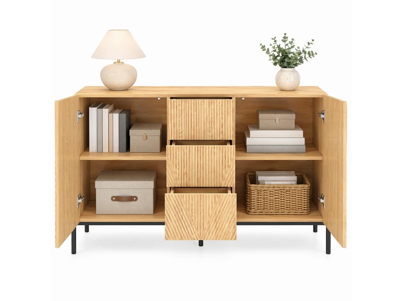  Buffet moderne naturel en mdf avec 2 portes et 3 tiroirs  - Conforama A