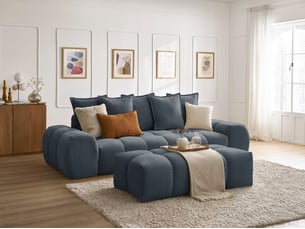 Canapé droit fixe BOBOCHIC EVEREST 3 places Tissu bleu