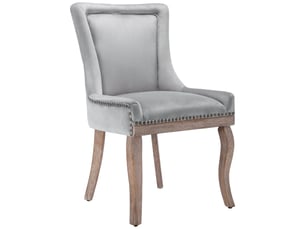 Lot de 6 chaises de salle à manger en velours gris capitonné, clous décoratifs, pieds en bois massif, style chic