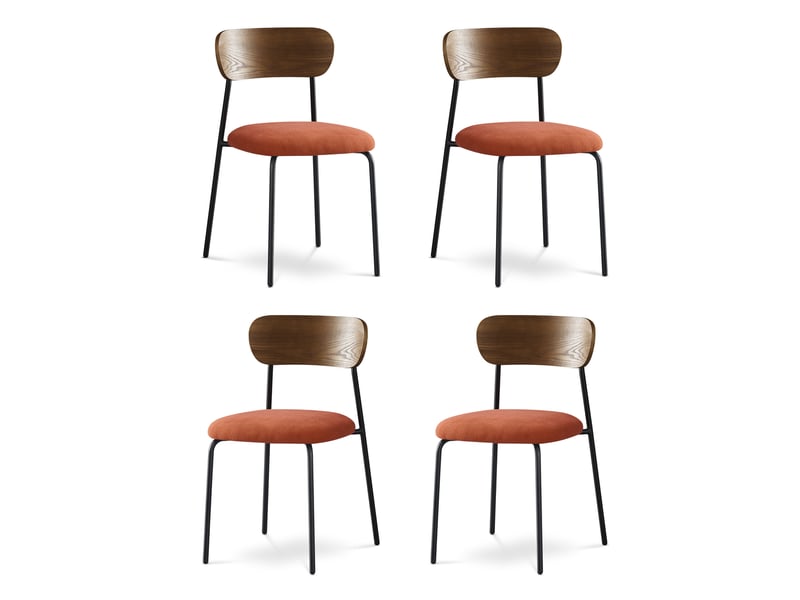  Lot de 4 chaises scandinaves velours côtelé terracotta placage frêne pieds métal noir - olivia OLIVIA - Conforama A