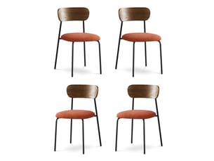 Lot de 4 chaises scandinaves velours côtelé terracotta placage frêne pieds métal noir - olivia