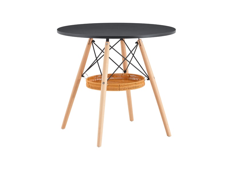 Table à manger ronde, d80 cm, avec panier de espace de rangement suspendu meuble, pratique, mdf et bois, coloris noir - Conforama A