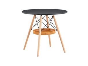 Table à manger ronde, d80 cm, avec panier de espace de rangement suspendu meuble, pratique, mdf et bois, coloris noir
