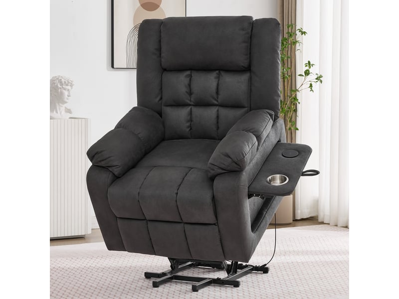  Fauteuil releveur électrique massant, fauteuil relax inclinable avec repose-pieds, fonction chaleur et vibration, ports usb, porte-gobelet, tissu gris  - Conforama B