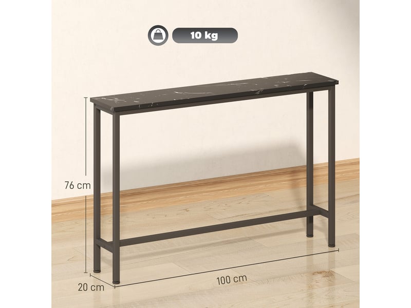  Console étroite avec plateau effet marbre et structure en métal 100 x 20 x 66 cm noir  - Conforama E