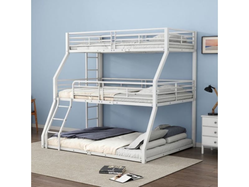  Lit superposé 3 etage avec rangement cadre métallique en fer 90×200 cm, 120×200 cm et 140×200 cm, lit triple pour enfants et  - Conforama B