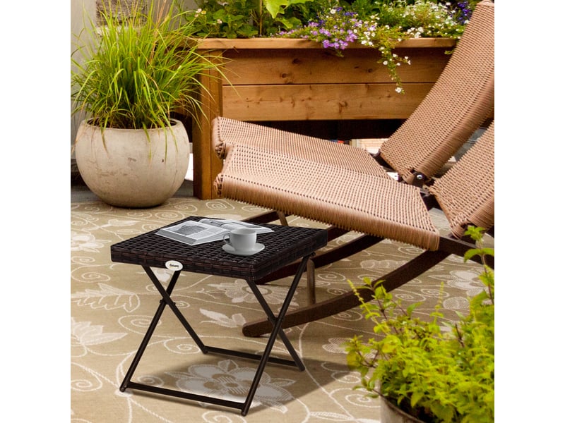  Table basse pliable de jardin résine tressée marron 40x40x40cm  - Conforama D