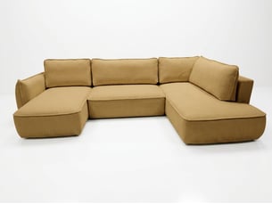 Canapé d'angle gauche convertible <strong>BOBOCHIC</strong> <strong>ESMEE</strong> 5 places Tissu jaune avec coffre de rangement