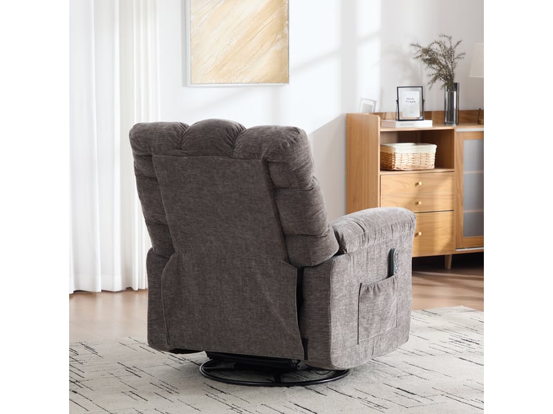 Fauteuil massant électrique gris, pivotant à 360°, massage vibrant chauffant, dossier et repose-pieds réglables pour salon - Conforama D