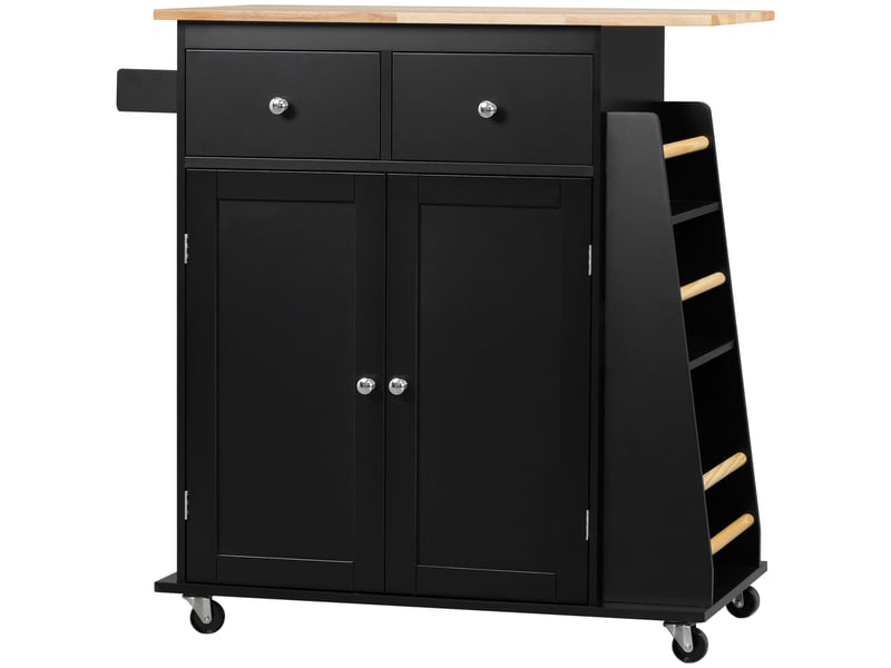  Desserte de cuisine avec 2 tiroirs et placard mdf et hévéa noir 89 x 45 x 89,5 cm  - Conforama B