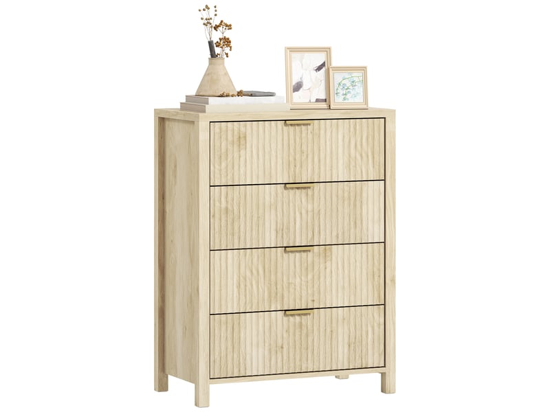  Commode à 4 tiroirs rainurés et poignées dorées, 70 x 38 x 93 cm, bois naturel  - Conforama A
