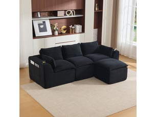 Canapé modulaire 3 places avec pouf assorti 256 x 161 x 75 cm rangement latéral et porte-gobelet