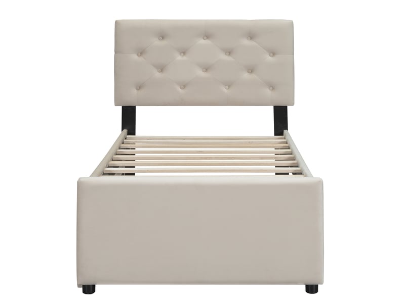  Lit gigogne 90 x 200 cm beige en velours, avec sommier à lattes et couchage d'appoint sur roulettes  - Conforama D