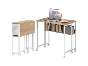 Bureau pliable, transformable en table d'appoint, étagère ouverte, naturel