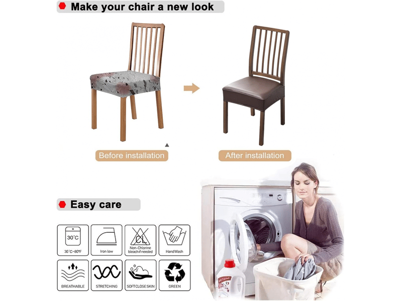 Lot de 4 housses de siège de chaise imperméables, housses de chaise en cuir pu, amovibles et lavables, marron  - Conforama E