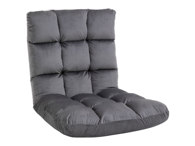  Fauteuil de sol 3-en-1 pliable gris, dossier 13 positions, coussin en mousse 55x71x53,5 cm  - Conforama A