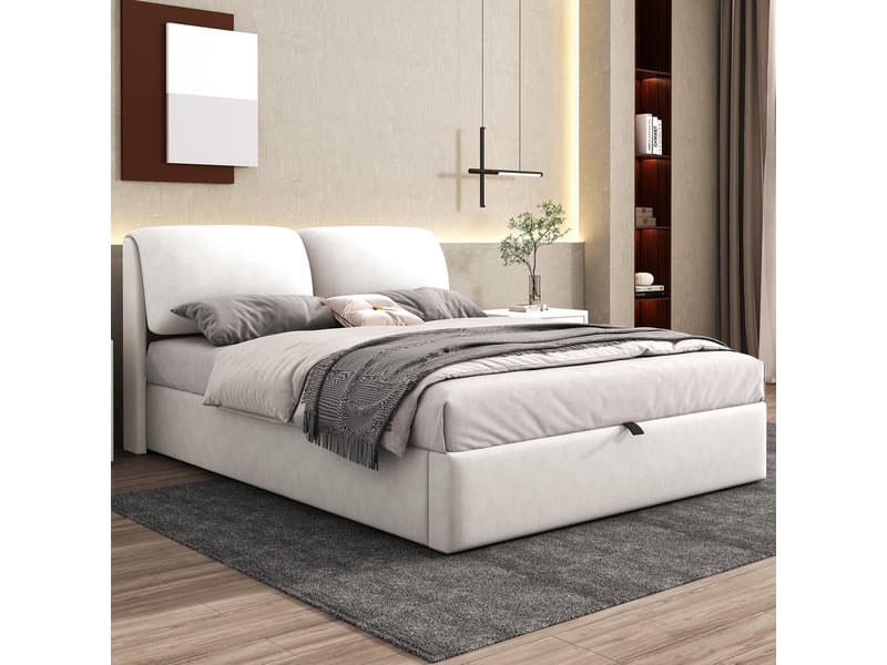  Lit en velours beige 140 x 200 cm  - Conforama E